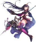 1girl artist_request ass bangs black_hair breasts dutch_angle full_body grey_eyes hair_ornament holding holding_spear holding_weapon iyo_matsuyama_(oshiro_project) large_breasts long_hair official_art oshiro_project oshiro_project_re parted_bangs polearm spear transparent_background very_long_hair weapon 