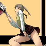  1girl highres kakkii maka_albarn panties plaid plaid_skirt scythe skirt soul_eater soul_eater_(character) underwear 