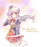  1girl blue_eyes check_commentary commentary commentary_request danshi_koukousei_no_nichijou english iesupa letter parody ponytail rwby scar scar_across_eye school_uniform solo weiss_schnee white_hair 