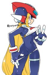  1girl android blonde_hair female genderswap genderswap_(mtf) helmet long_hair midnight_bliss rockman rockman_zero solo yuriyuri_(ccc) zero_(rockman) 