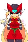  1girl android blonde_hair bodysuit full_body genderswap genderswap_(mtf) helmet long_hair rockman rockman_zero yuriyuri_(ccc) zero_(rockman) 