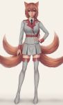 1girl animal_ears highres long_hair looking_at_viewer miura-n315 multiple_tails solo tail wolf_ears 