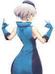  1girl bob_cut elevator_attendant elevator_girl elizabeth_(persona) gloves hat highres looking_at_viewer looking_back persona persona_3 persona_4:_the_ultimate_in_mayonaka_arena rdc7229 silver_hair simple_background solo uniform white_background yellow_eyes 