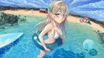  1girl 2girls bilan_hangxian blue_eyes breasts character_request cleavage eyebrows_visible_through_hair grey_hair hairband highres iandrea innertube large_breasts long_hair looking_at_another looking_at_viewer multiple_girls solo wading zhan_jian_shao_nyu 