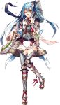  1girl armor blue_hair breastplate d; flower full_body hair_flower hair_ornament hair_ribbon holding holding_mallet holding_weapon long_hair mallet official_art one_eye_closed open_mouth oshiro_project oshiro_project_re ribbon saijou_haruki torn_clothes transparent_background tsuyama_(oshiro_project) weapon yellow_eyes 