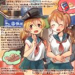  2girls :d ^_^ ^o^ alternate_costume blonde_hair blue_eyes blue_sailor_collar blue_skirt brown_hair cheese closed_eyes colored_pencil_(medium) commentary_request dated food hair_between_eyes kantai_collection kirisawa_juuzou littorio_(kantai_collection) long_hair low_twintails multiple_girls neckerchief numbered open_mouth pleated_skirt ponytail potato prinz_eugen_(kantai_collection) red_neckerchief sailor_collar sausage school_uniform serafuku short_sleeves skirt smile traditional_media translation_request twintails twitter_username 