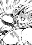 1girl blush borrowed_character boxing_gloves breasts fangs highres korosu-chan_(asanagi) large_breasts monochrome original pointy_ears speed_lines squarevr tearing_up twintails 
