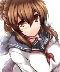  10s 1girl alternate_breast_size blush breasts brown_eyes brown_hair huge_breasts kantai_collection long_hair looking_at_viewer school_uniform solo 
