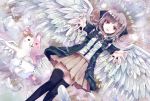  1girl angel_wings binary black_legwear black_sweater brown_eyes brown_hair brown_skirt dangan_ronpa feathered_wings long_hair looking_at_viewer miniskirt monomi_(dangan_ronpa) nanami_chiaki neck_ribbon outstretched_arms parted_lips pleated_skirt red_ribbon ribbon shirt skirt solo super_dangan_ronpa_2 sweater thigh-highs white_feathers white_shirt white_wings wings z-epto_(chat-noir86) zettai_ryouiki 