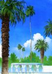  absurdres blue_sky chair clouds curtains day halftone highres hirota_(masasiv3) nature no_humans outdoors palm_tree pool scenery sky tree 