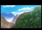  absurdres blue_sky cliff clouds day forest highres hirota_(masasiv3) mountain nature no_humans outdoors scenery sky tree windowboxed 