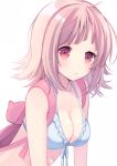  1girl blue_bikini_top breasts cleavage collarbone dangan_ronpa eyebrows_visible_through_hair front-tie_top light_brown_hair looking_at_viewer medium_breasts nanami_chiaki parted_lips red_eyes simple_background solo super_dangan_ronpa_2 white_background 