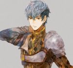  1boy blue_hair fire_emblem fire_emblem_echoes:_mou_hitori_no_eiyuuou fire_emblem_gaiden grey_background looking_at_viewer messy_hair paison pauldrons shourou_kanna simple_background solo 
