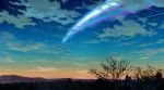  absurdres blue_sky clouds cloudy_sky forest gradient_sky highres horizon hosoi_mikio kimi_no_na_wa mountain mountainous_horizon nature photoshop scenery shooting_star silhouette sky star_(sky) starry_sky sunset tree 