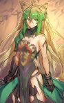  1girl animal_ears archer_of_red bare_shoulders blonde_hair breasts cat_ears cat_tail fate/apocrypha fate_(series) gauntlets green_eyes green_hair highres injury long_hair melon22 multicolored_hair solo tail two-tone_hair 