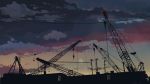  building clouds cloudy_sky construction_site crane full_moon highres light moon no_humans original scenery silhouette sky twilight xi_chen_chen 