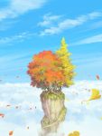  above_clouds autumn_leaves blue_sky clouds cloudy_sky day leaf mountain nature nezuminezumi no_humans outdoors scenery sky tree 