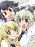  anchovy bangs black_hair black_necktie black_ribbon blonde_hair braid brown_eyes carpaccio closed_mouth commentary_request coupy_pencil_(medium) dress_shirt drill_hair eyebrows_visible_through_hair girls_und_panzer gofu green_eyes green_hair hair_ribbon long_hair long_sleeves looking_at_viewer necktie open_mouth pepperoni_(girls_und_panzer) portrait red_eyes ribbon school_uniform self_shot shirt short_hair side_braid sketch smile traditional_media twin_drills twintails white_shirt 