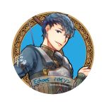  1boy black_hair blue_eyes blue_hair bow_(weapon) copyright_name fire_emblem fire_emblem_echoes:_mou_hitori_no_eiyuuou male_focus multicolored_hair open_mouth paison simple_background solo two-tone_hair weapon white_background yukimiyuki 