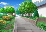  blue_sky building bush clouds commentary_request day grass highres hirota_(masasiv3) house no_humans outdoors road scenery sky tree 