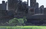  blue_sky chinese commentary_request day factory grass highres no_humans outdoors scenery sky tree yaorenwo 