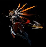  1girl absurdres analogtvpdj ass blonde_hair bodysuit breasts highres looking_at_viewer mechanical_halo mechanical_wings mercy_(overwatch) overwatch ponytail solo wings 