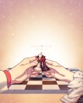  1boy 1girl aluce beatrice cape chess_piece chessboard copyright_name flower hands out_of_frame red_rose rose umineko_no_naku_koro_ni ushiromiya_battler 