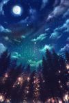  akine_eiri clouds cloudy_sky forest moon nature night night_sky no_humans original outdoors scenery sky star_(sky) starry_sky tree 