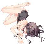  1girl ass bangs bare_legs barefoot binzoko_glasses_(san-inch) black_hair blindfold breasts camisole feet full_body long_hair lying on_side open_mouth original plantar_flexion simple_background small_breasts solo thighs white_background 