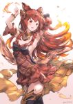  1girl absurdres animal_ears anthuria armpits commentary fire granblue_fantasy hair_ornament highres milli0401 red_eyes redhead revision skirt solo thigh-highs 