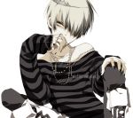  1boy androgynous bad_id bad_pixiv_id belphegor_(reborn) hair_over_eyes jewelry katekyo_hitman_reborn looking_at_viewer male_focus misteor necklace shirt short_hair smile solo striped striped_shirt tiara 