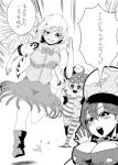  &gt;:d 3girls :d american_flag bangs boots bouncing_breasts bow bowtie breasts chains chasing cleavage clenched_teeth clownpiece collared_shirt commentary_request earth_(ornament) eyebrows_visible_through_hair feathered_wings fleeing greyscale hair_between_eyes hat hecatia_lapislazuli himajin_no_izu jacket jester_cap kishin_sagume large_breasts monochrome multiple_girls open_clothes open_jacket open_mouth polka_dot polos_crown shirt short_hair short_sleeves single_wing skirt smile sparkling_eyes speech_bubble sweat tears teeth thought_bubble touhou translation_request wings 
