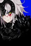  1girl angry blonde_hair blood fate/grand_order fate_(series) fur_trim headpiece highres jeanne_alter looking_at_viewer ruler_(fate/apocrypha) solo yellow_eyes 