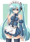  apron bare_shoulders detached_sleeves enmaided hatsune_miku kokorono_arika maid microphone necktie skirt thigh-highs thighhighs twintails vocaloid 