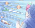  blue_hair bottle kaito lowres male mask onion scared scarf sharp solo spring_onion vocaloid yummy_(artist) 