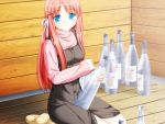  bottle cleaning game_cg kneeling long_hair peko red_hair redhead sake takaoka_sayuki touji_no_sato 