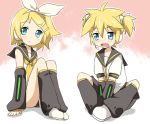  1boy 1girl bad_id blonde_hair blue_eyes brother_and_sister kagamine_len kagamine_rin maruki_(punchiki) pigtails short_hair short_twintails siblings sitting twins twintails vocaloid 