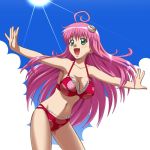  bikini blush breasts cleavage lala_satalin_deviluke long_hair outstretched_arms peke pink_hair spread_arms swimsuit to_love-ru toloveru 