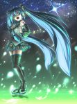  blue_eyes blue_hair detached_sleeves hatsune_miku headset highres long_hair naa~ necktie skirt star star_(sky) stars thigh-highs thighhighs twintails very_long_hair vocaloid 