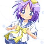  1girl hiiragi_tsukasa lucky_star minami_(colorful_palette) purple_hair school_uniform serafuku short_hair smile solo 