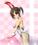  brown_hair bunny_ears bunny_girl bunny_tail bunnysuit dclc fishnet_pantyhose fishnets highres original pantyhose rabbit_ears red_eyes short_hair tail tan tanline twintails 