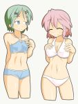  blue_eyes closed_eyes flat_chest green_hair hair_ornament hairclip happy iwasaki_honoka iwasaki_minami&#039;s_mother lucky_star pink_hair shing_(sorairo_factory) shing_xiang_bei short_hair smile swimsuit takara_yukari 