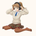  brown_hair headphones lielos long_hair necktie original pantyhose plaid poni_child poniko_(lielos) ponytail school_uniform skirt tan_pantyhose tartan 