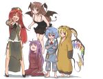  abekawa barefoot bat_wings braid breasts cleavage cosplay flandre_scarlet head_wings headwings hong_meiling kigurumi knife koakuma pajamas patchouli_knowledge pokemon raichu raichu_(cosplay) remilia_scarlet tail touhou track_suit wings 