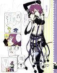  ;p belt belts boots bracelet chef chef_hat collar comic eggplant elbow_gloves fishnets food_girls food_themed_clothes gloves green_eyes green_hair hair_over_one_eye hat highres jewelry lipstick long_hair melon-chan_(fg) mole nasubi-sama okama pale_skin purple purple_hair spiked_collar spikes strap straps strawberry-chan thigh-highs thighhighs tongue whip wink yuzu-chan 