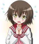  brown_hair fang hands_clasped kusakabe_misao lucky_star open_mouth school_uniform serafuku short_hair takumi_(pixiv_41899) takumi_(rozen_garten) tears yellow_eyes 