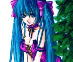  blue_hair breasts choker cleavage hair_ribbon hair_ribbons hatsune_miku hirusawa_hiro long_hair ribbon ribbons twintails vocaloid 