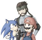  blue_eyes brown_eyes brown_hair facial_hair gloves headband lowres mario metal_gear_solid mustache nintendo overalls smile solid_snake sonic sonic_the_hedgehog super_mario_bros. super_smash_bros. 