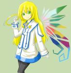 bad_id blonde_hair chakram colette_brunel green_background green_eyes long_hair pantyhose sakuto tales_of_(series) tales_of_symphonia weapon wings 