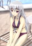  a_(pixiv12020) bad_id bikini breasts cleavage long_hair pool poolside red_eyes rozen_maiden silver_hair suigintou swimsuit 